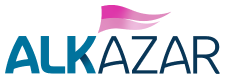 a blue and pink alkazar logo on a black background | ALKAZAR