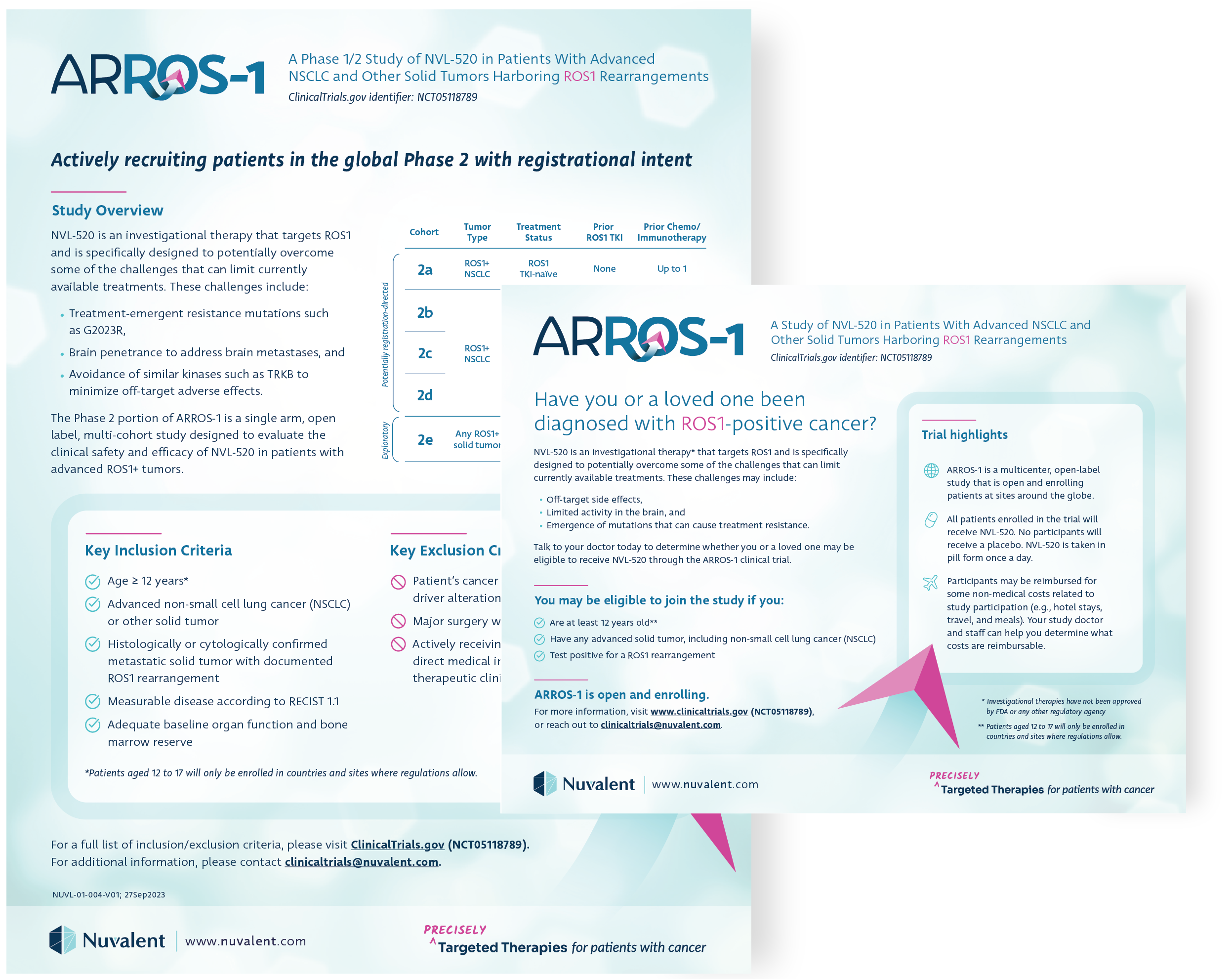 What the ARROS-1 Phase 2 site and patient flyer look like side-by-side